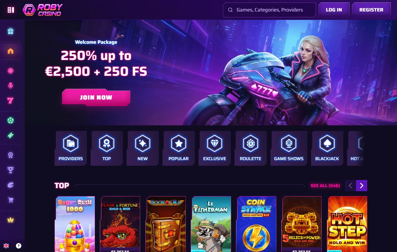Αρχική σελίδα του Roby Casino με καζίνο και αθλητικό στοίχημα σε ενιαίο λογαριασμό