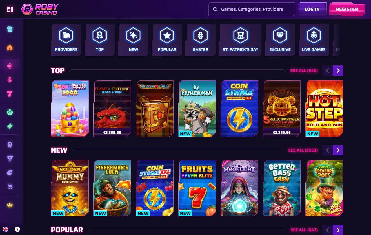 Πακέτο καλωσορίσματος του Roby Casino έως 2.500 € σε τρεις καταθέσεις
