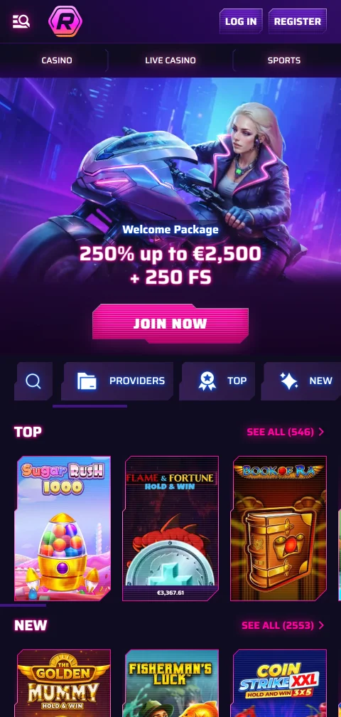 Mobile ιστότοπος του Roby Casino σε HTML5 χωρίς native εφαρμογή