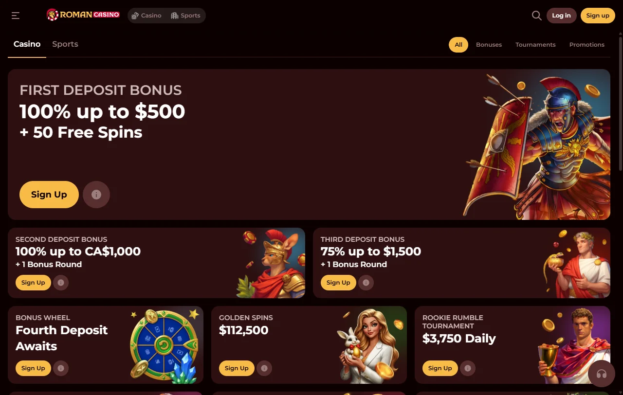 Βιβλιοθήκη παιχνιδιών του Roman Casino με slots από Nolimit City και BGaming