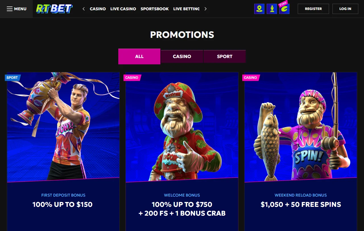 Μπόνους καλωσορίσματος RT Bet 100% έως 500 € και 200 free spins