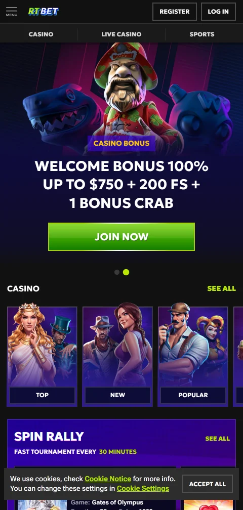 Έκδοση browser του RT Bet σε κινητό χωρίς ξεχωριστή εφαρμογή