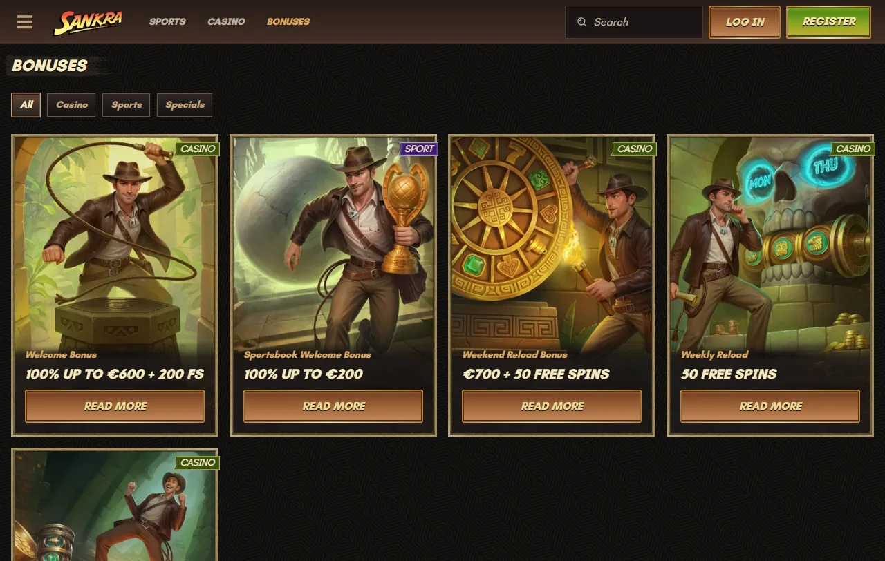 Λόμπι slots του Sankra Casino με τίτλους από Pragmatic Play και Hacksaw Gaming