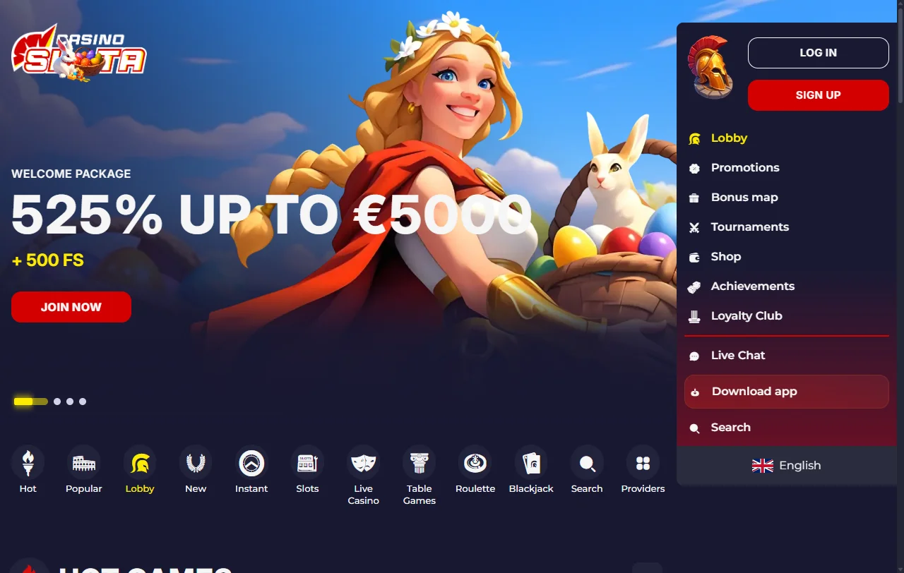 Επισκόπηση του Slota Casino με σπαρτιατικό θέμα και ελληνική διεπαφή σε ευρώ