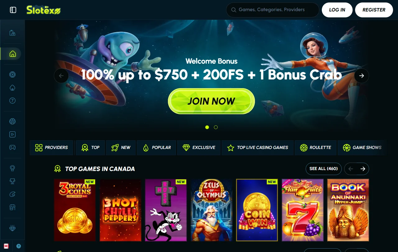 Αρχική σελίδα του Slotexo Casino με καζίνο και sportsbook στον ίδιο λογαριασμό