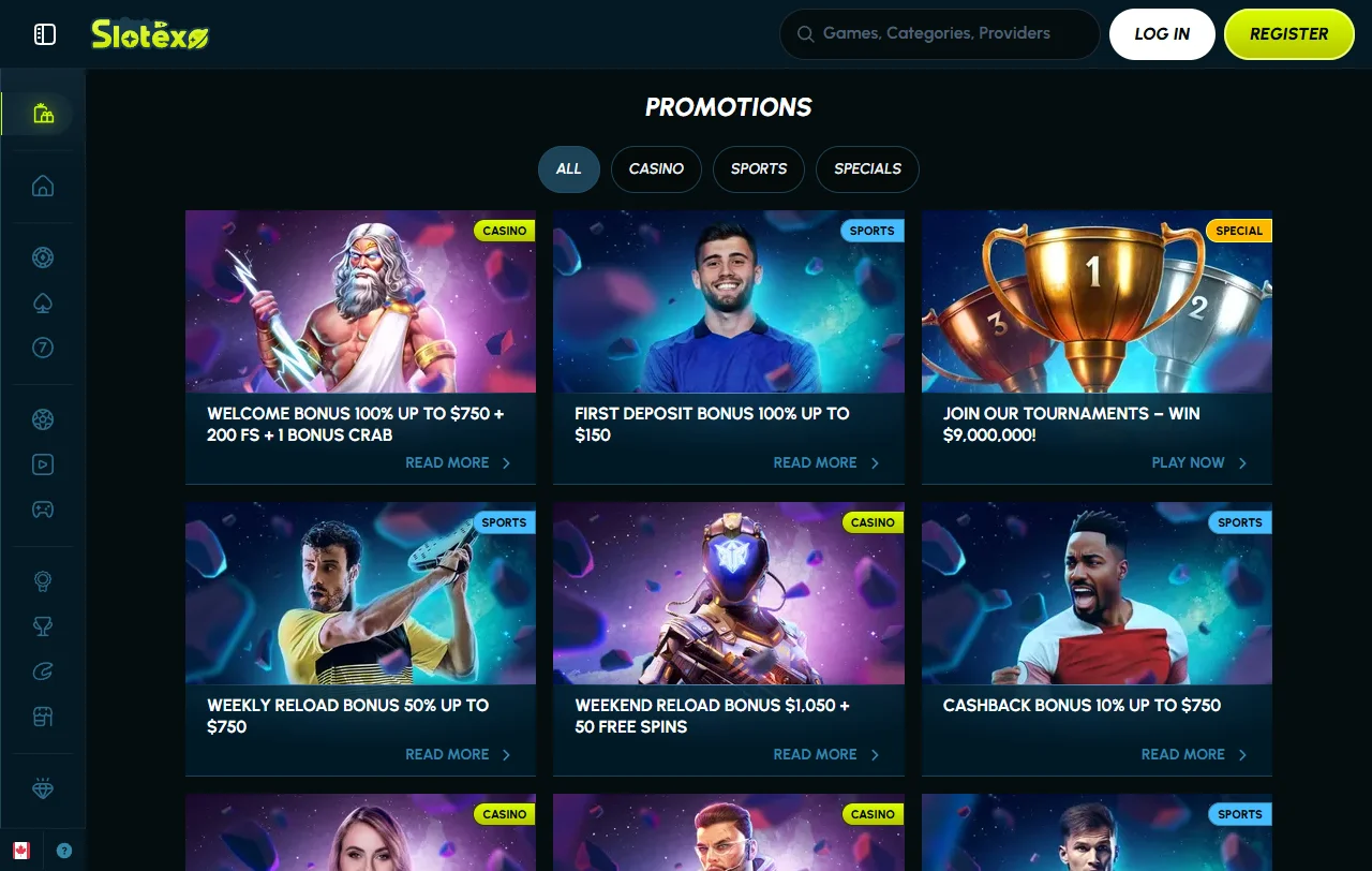 Μπόνους καλωσορίσματος Slotexo Casino 100% έως 500 € με 200 free spins