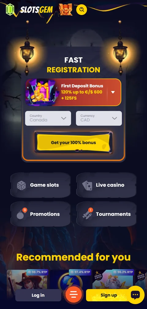 Η έκδοση browser του Slotsgem Casino σε κινητό τηλέφωνο