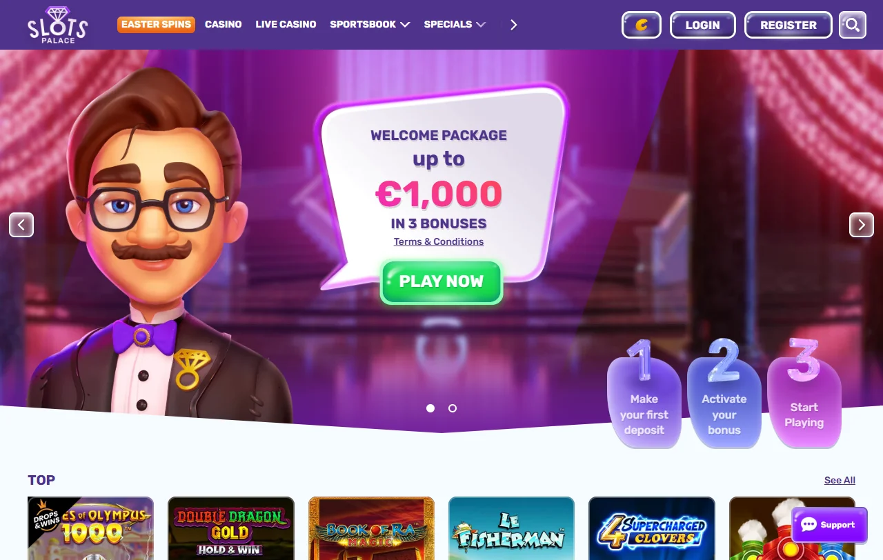 Αρχική σελίδα του Slots Palace Casino στην ελληνική έκδοση για Έλληνες παίκτες