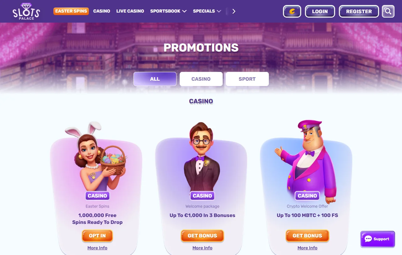 Κατάλογος κουλοχέρηδων του Slots Palace Casino με τίτλους Novomatic και Play