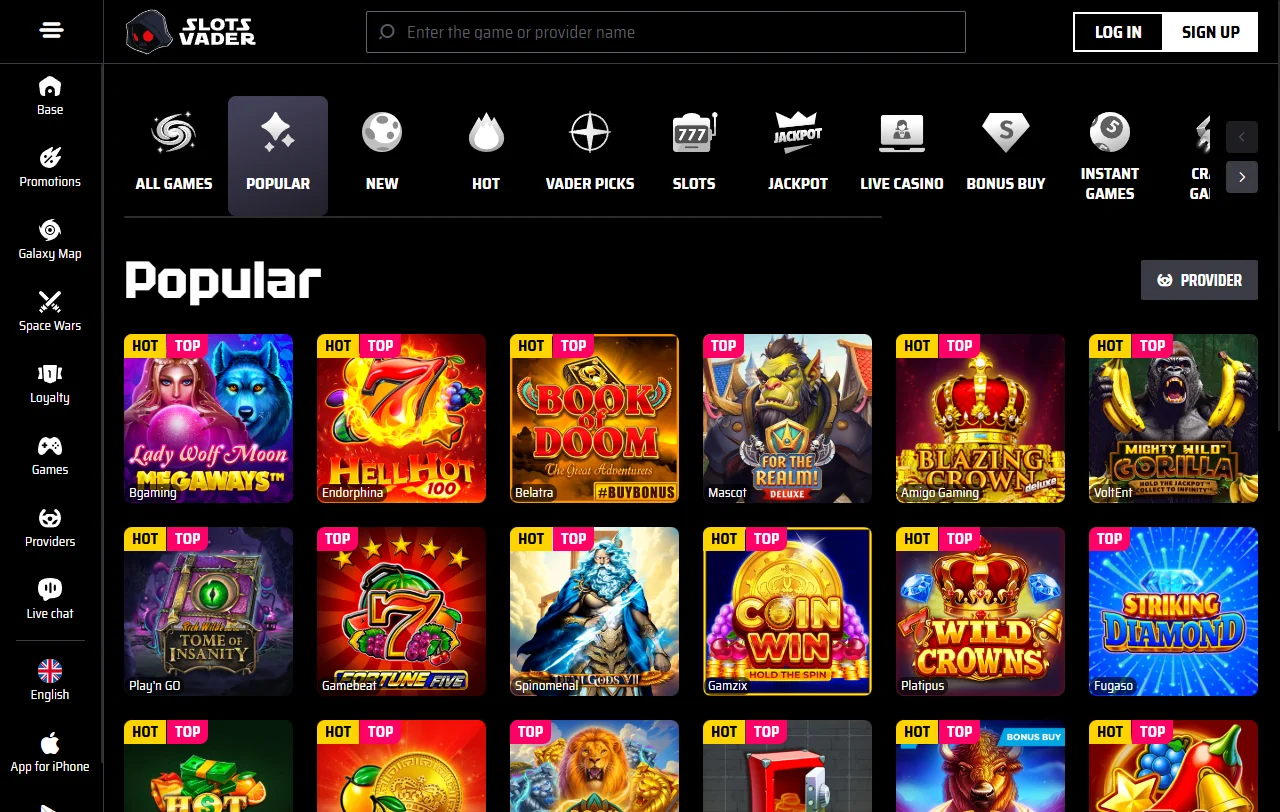 Πακέτο καλωσορίσματος δέκα σταδίων του SlotsVader Casino με επιλογή Light ή Dark Side