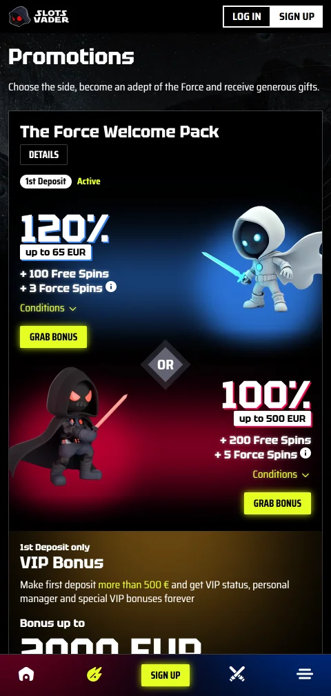 Ταμείο του SlotsVader Casino με κάρτες, e-wallets και κρυπτονομίσματα στο κινητό