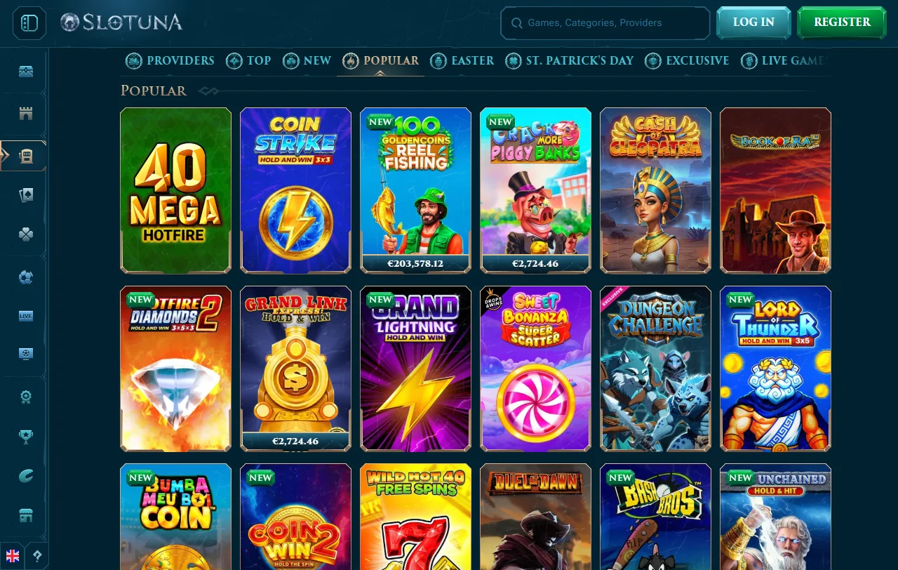 Πακέτο καλωσορίσματος του Slotuna Casino με 500 € και 200 free spins
