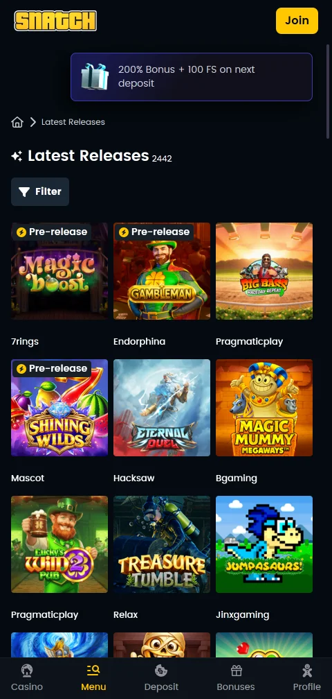 Ταμείο του Snatch Casino με κάρτες, e-wallets και κρυπτονομίσματα σε ευρώ