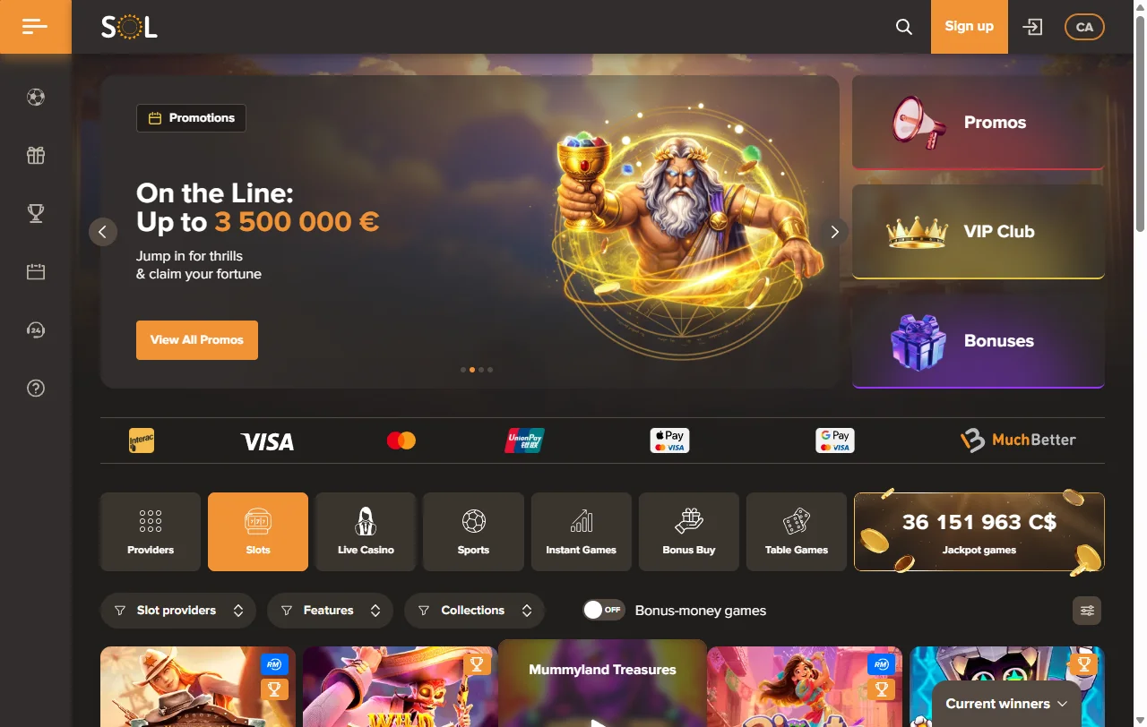 Κατάλογος slots της Sol Casino με τίτλους Pragmatic Play και ELK Studios