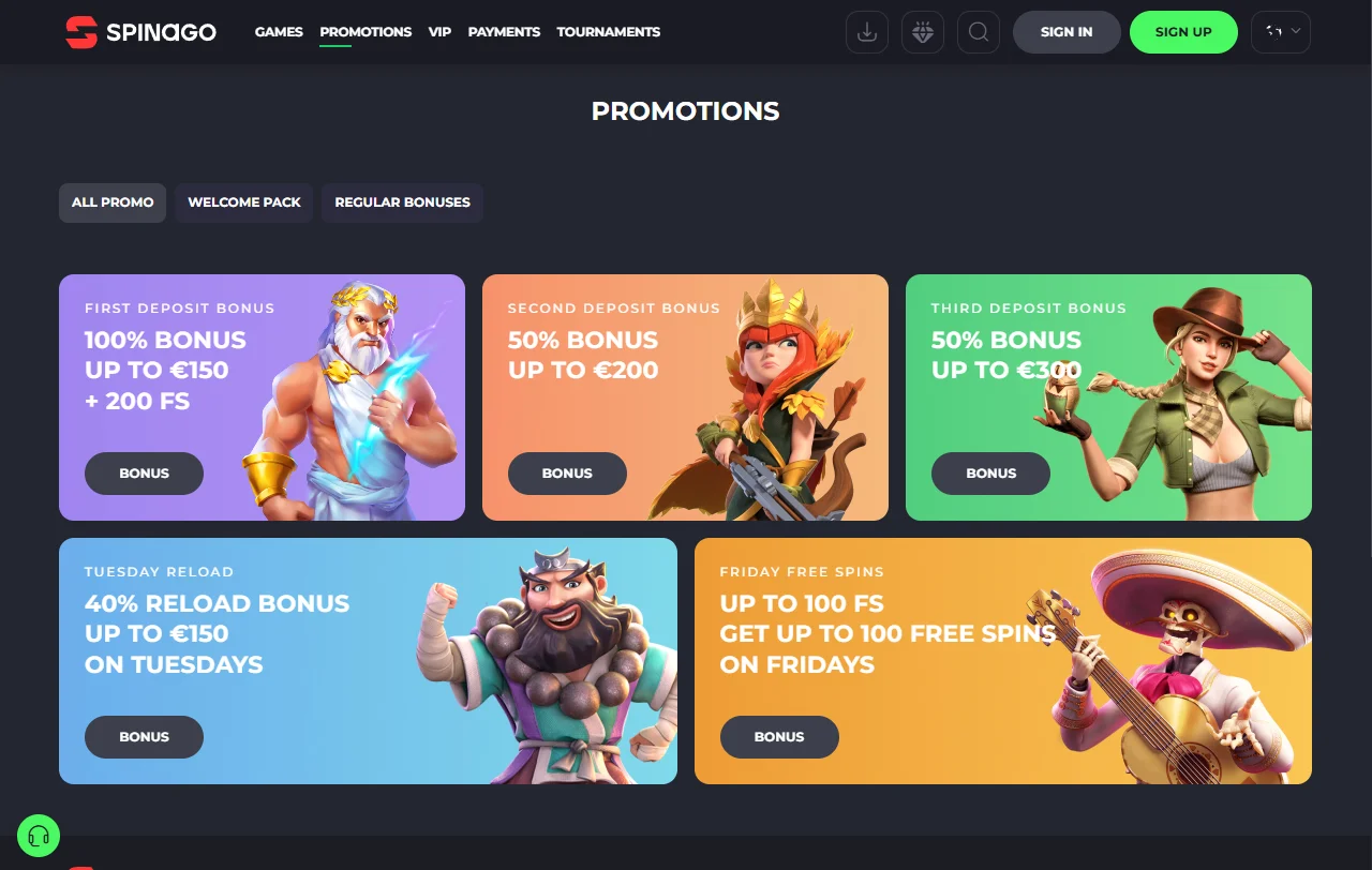 Κατάλογος slots του Spinago Casino με τίτλους από 78 παρόχους