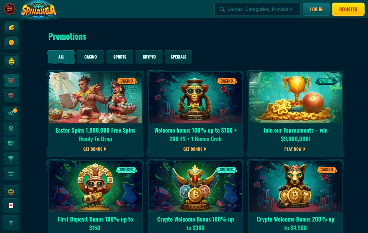 Κατάλογος παιχνιδιών του Spinanga Casino με slots Pragmatic Play και Nolimit City