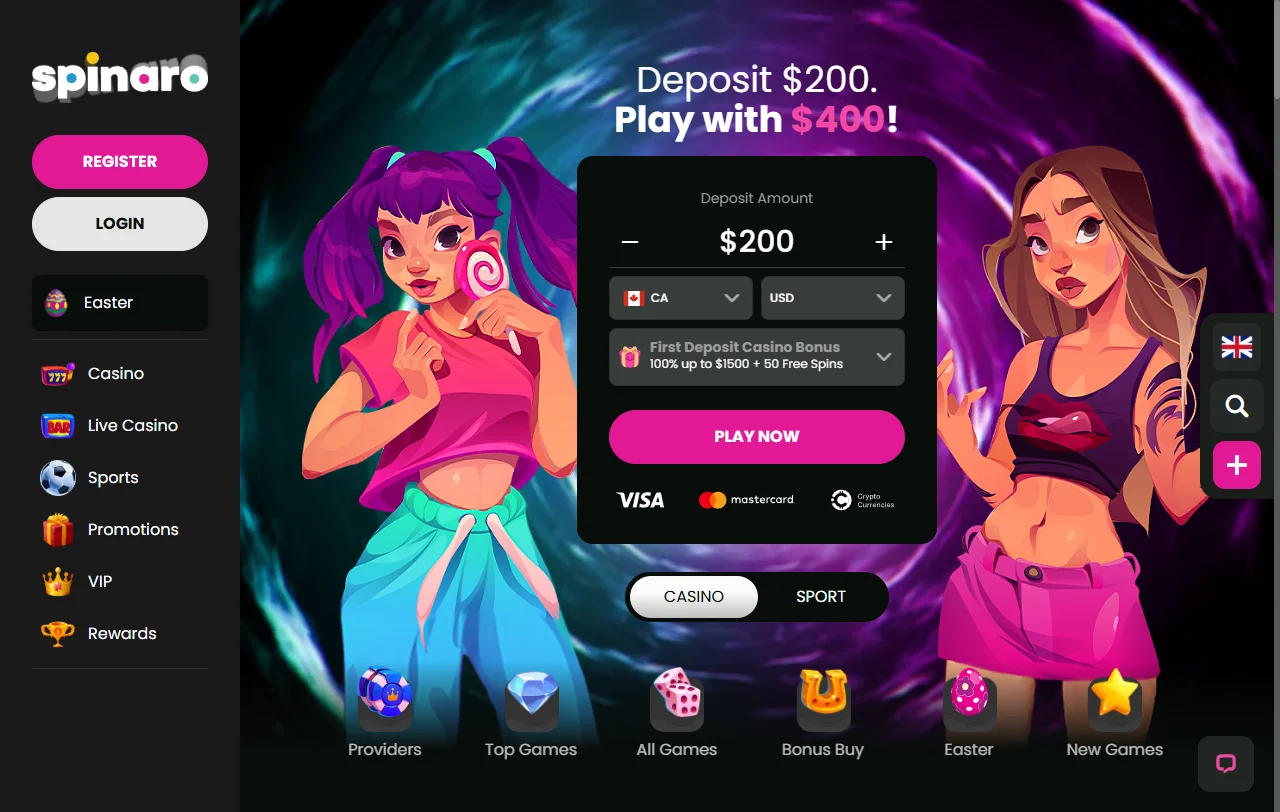 Επισκόπηση του Spinaro Casino με κατάλογο 7.000+ κουλοχέρηδων και ενότητες προσφορών