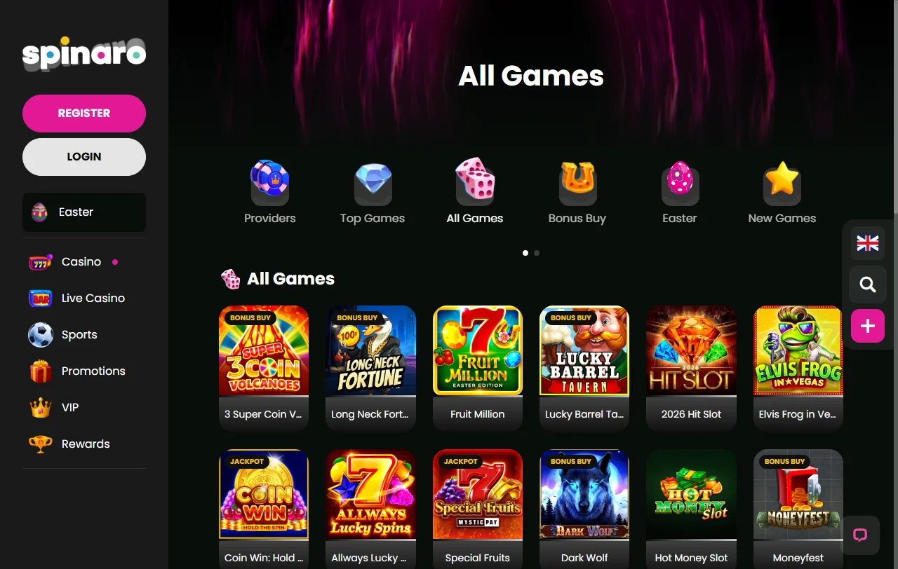 Κουλοχέρηδες του Spinaro Casino από Pragmatic Play, NetEnt και Hacksaw Gaming