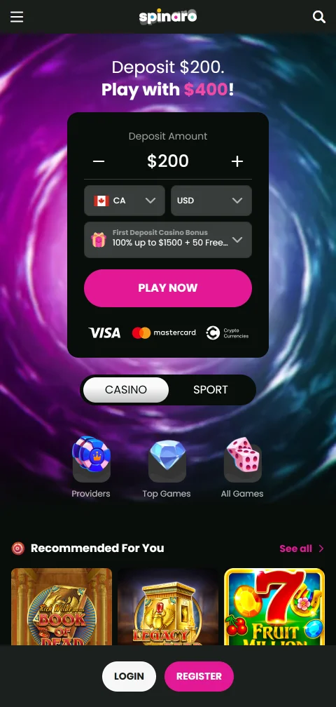 Έκδοση browser του Spinaro Casino σε κινητό χωρίς ξεχωριστή εφαρμογή
