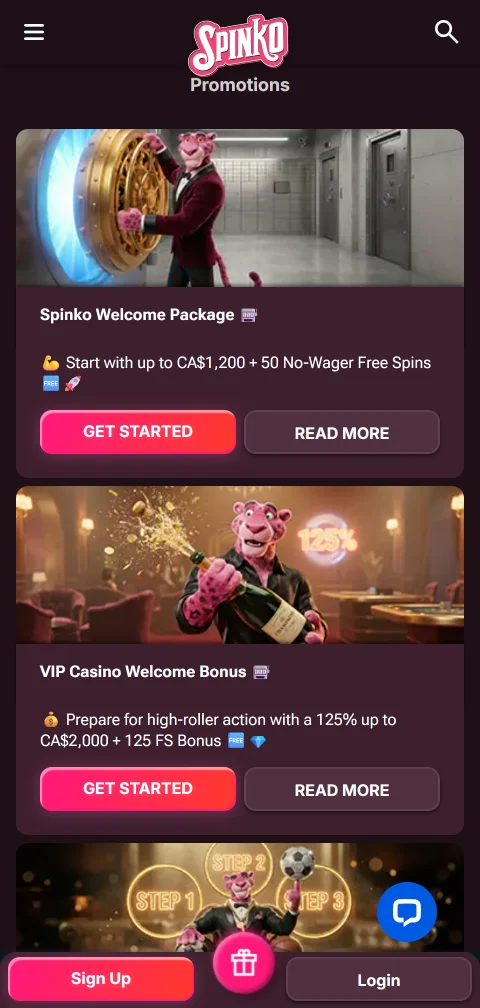 Ταμείο του Spinko Casino στο κινητό με κάρτες και crypto