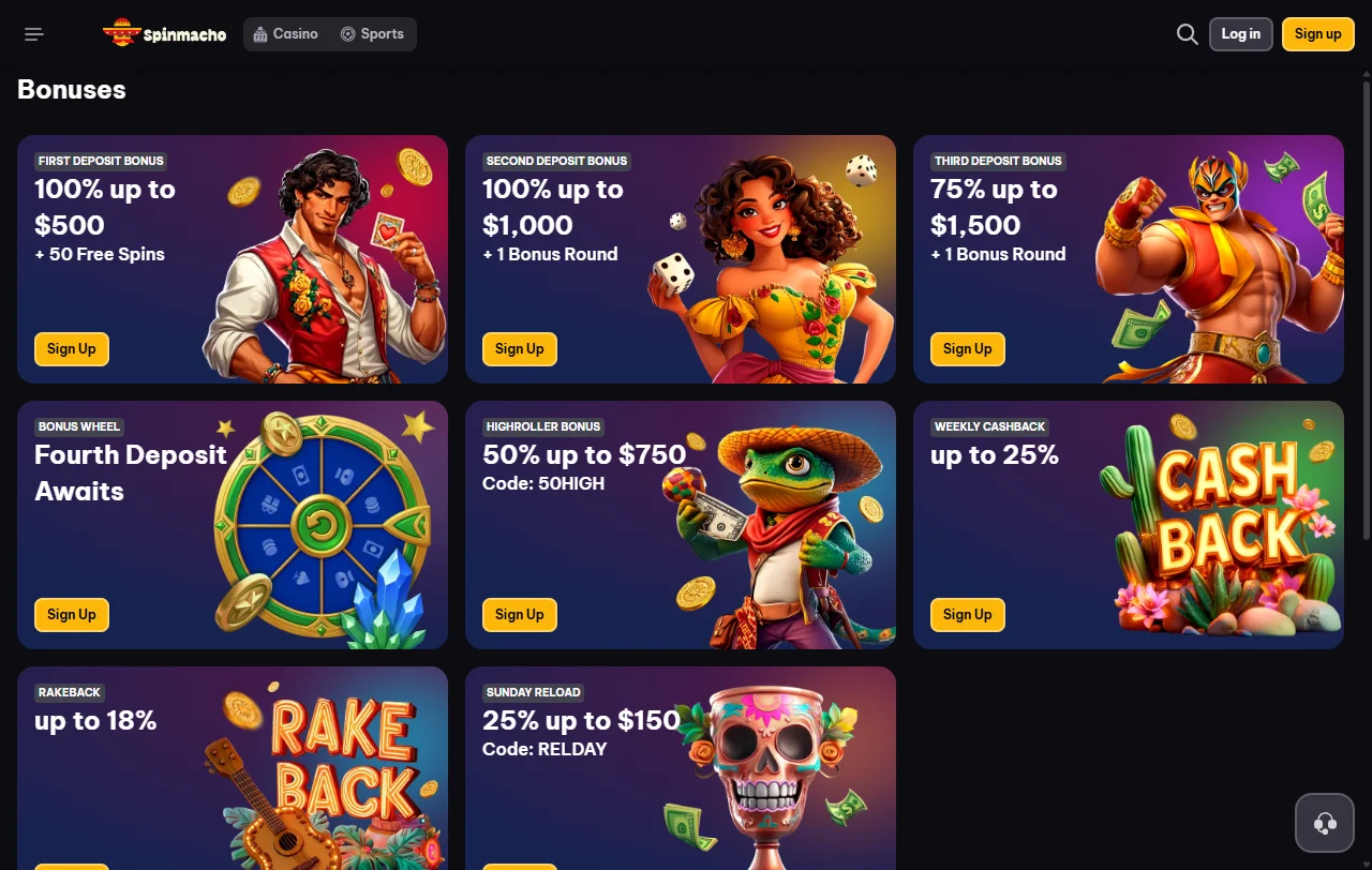 Λόμπι κουλοχέρηδων του Spinmacho Casino με φίλτρα παρόχων σε υπολογιστή