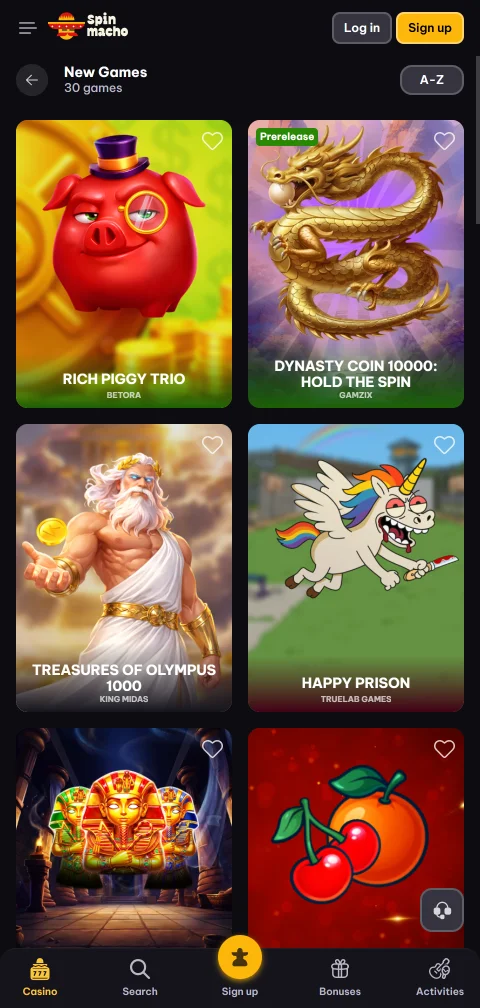 Σελίδα προσφορών του Spinmacho Casino σε κινητό