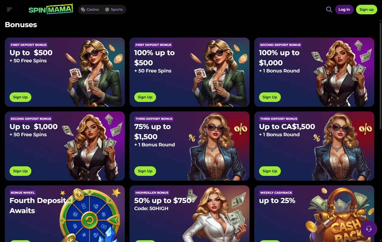 Κατάλογος slots και live τραπεζιών του Spinmama Casino από 60+ παρόχους