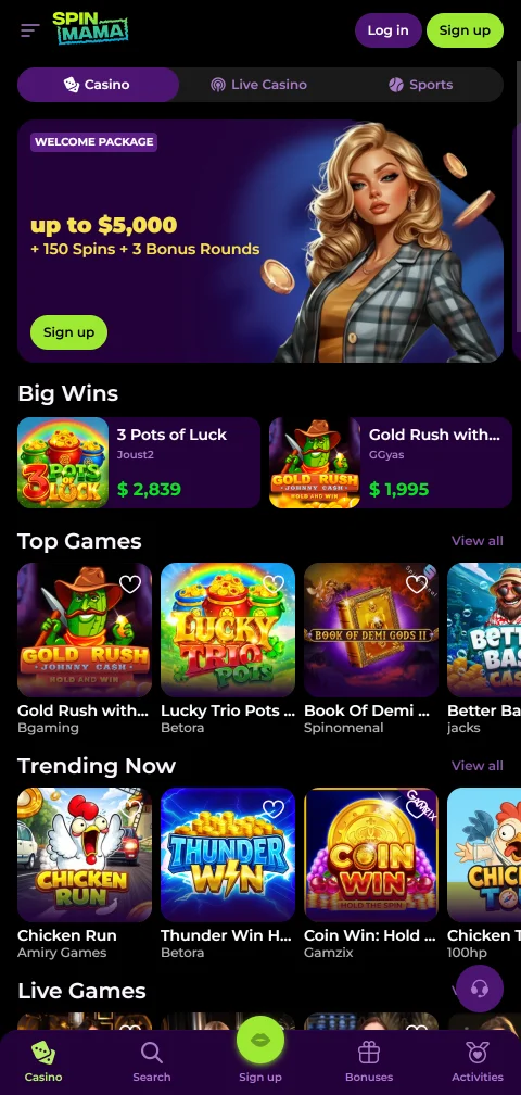 Έκδοση του Spinmama Casino για κινητά μέσα από web εφαρμογή