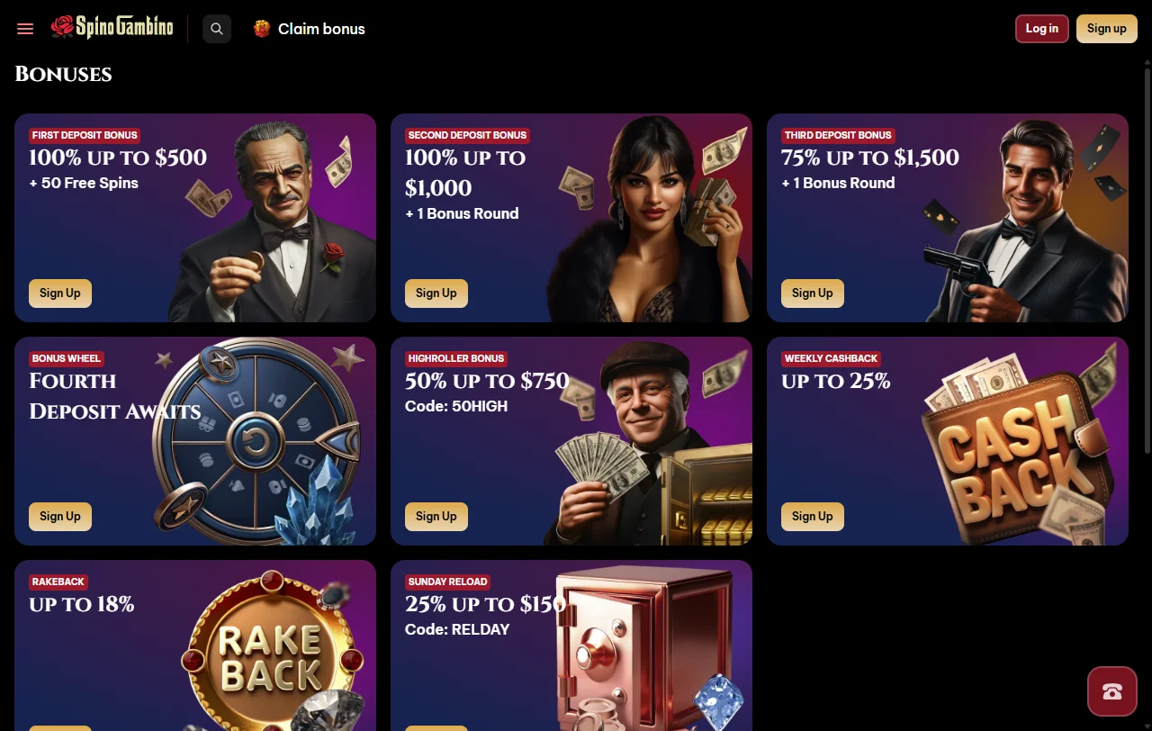 Κατάλογος του Spinogambino Casino με κουλοχέρηδες Pragmatic Play και live τραπέζια Evolution
