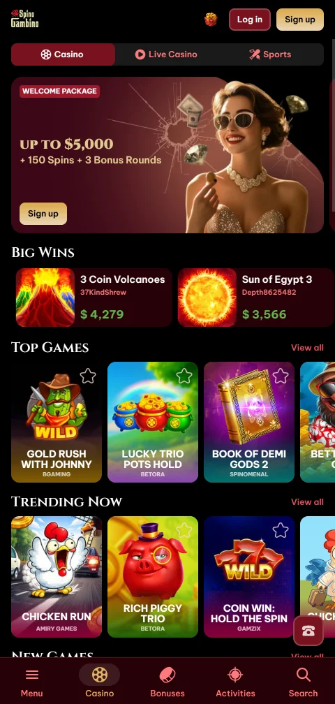 Το Spinogambino Casino στον browser κινητού χωρίς εγκατάσταση εφαρμογής