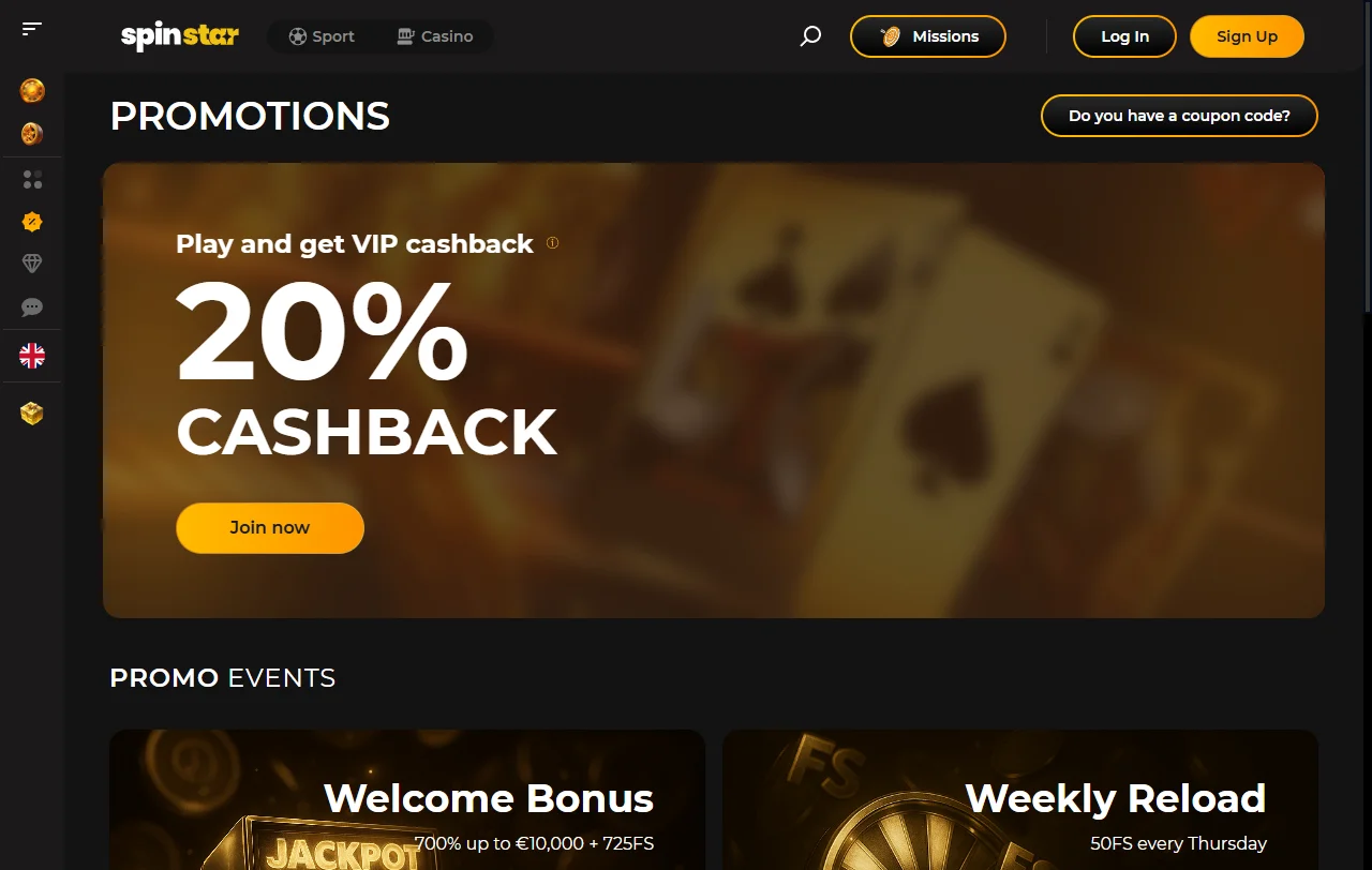 Κουλοχέρηδες και live τραπέζια του SpinStar Casino από Pragmatic Play και Evolution
