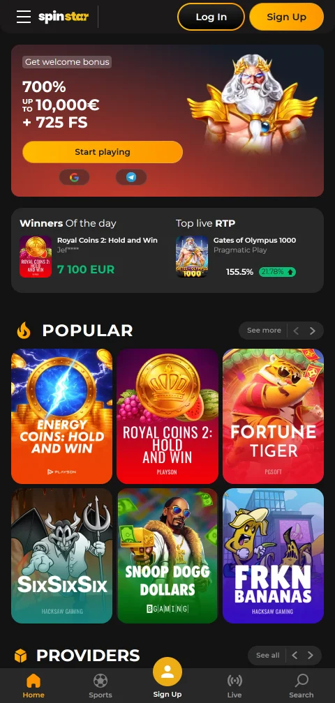 Το SpinStar Casino σε browser κινητού Android και iOS χωρίς εφαρμογή
