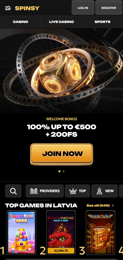 Mobile ιστότοπος του Spinsy Casino σε browser κινητού χωρίς εφαρμογή