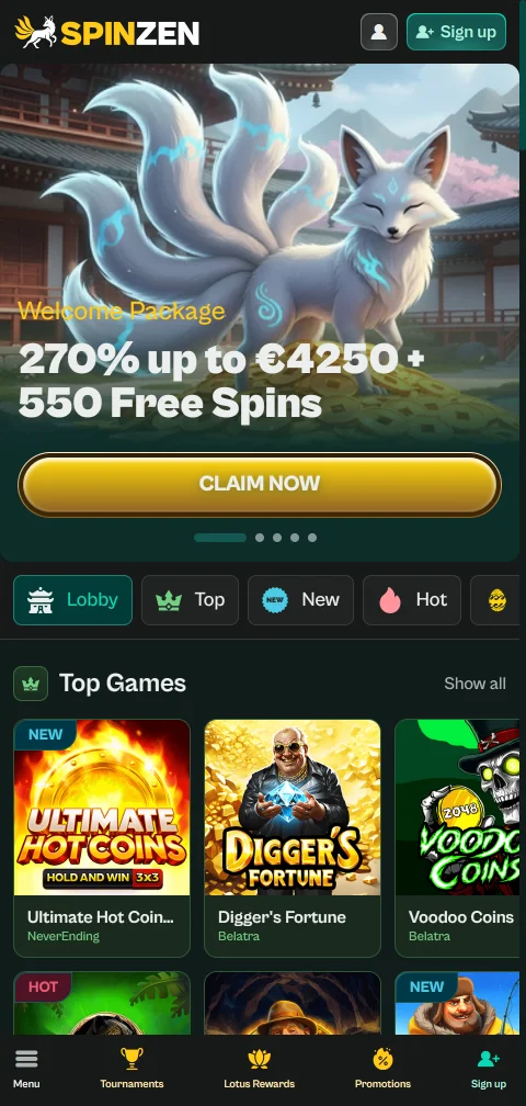 Το Spinzen Casino στον browser κινητού χωρίς εφαρμογή για λήψη