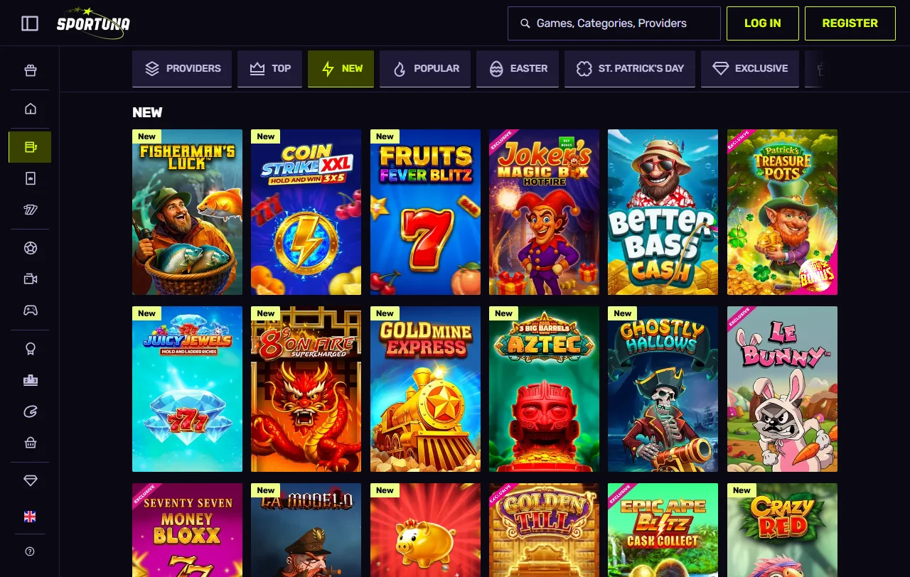 Πακέτο καλωσορίσματος του Sportuna Casino με όρους wagering 35x και free spins