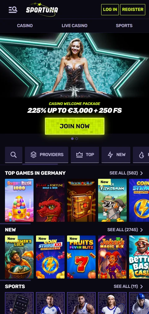 Το Sportuna Casino σε κινητό μέσω browser σε iOS και Android