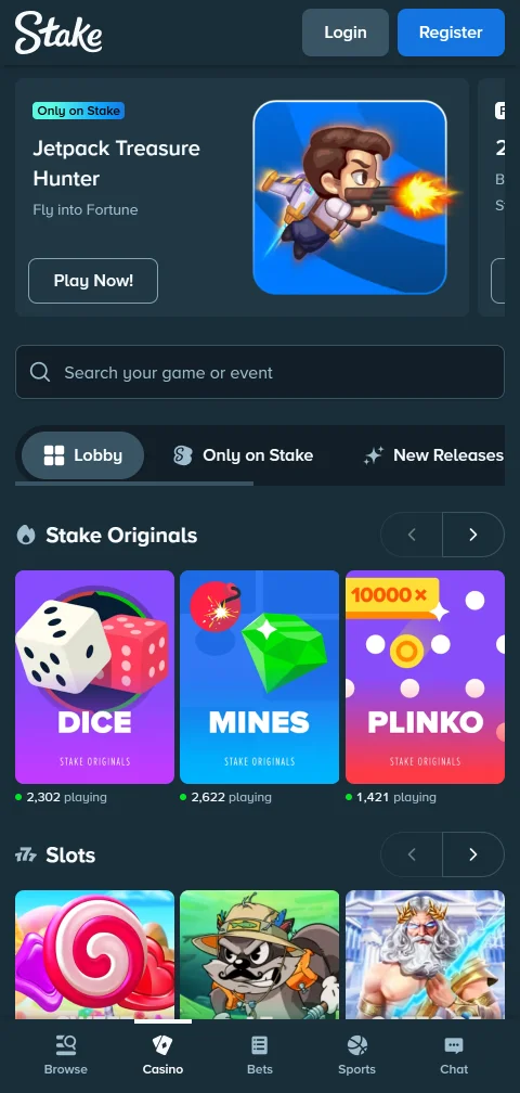 Ταμείο Stake Casino στο κινητό με δίκτυα κρυπτονομισμάτων και ελάχιστα ποσά