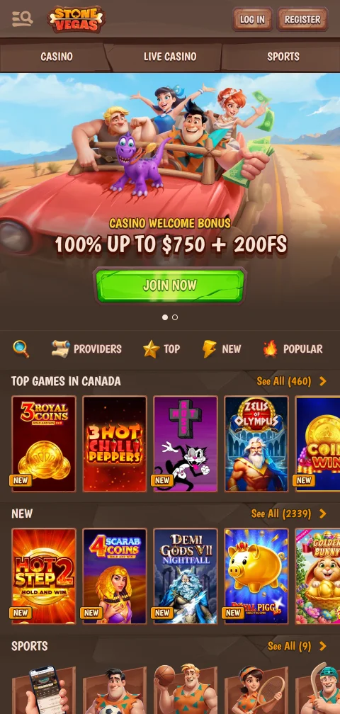 Η έκδοση browser του StoneVegas Casino σε κινητό τηλέφωνο χωρίς εφαρμογή