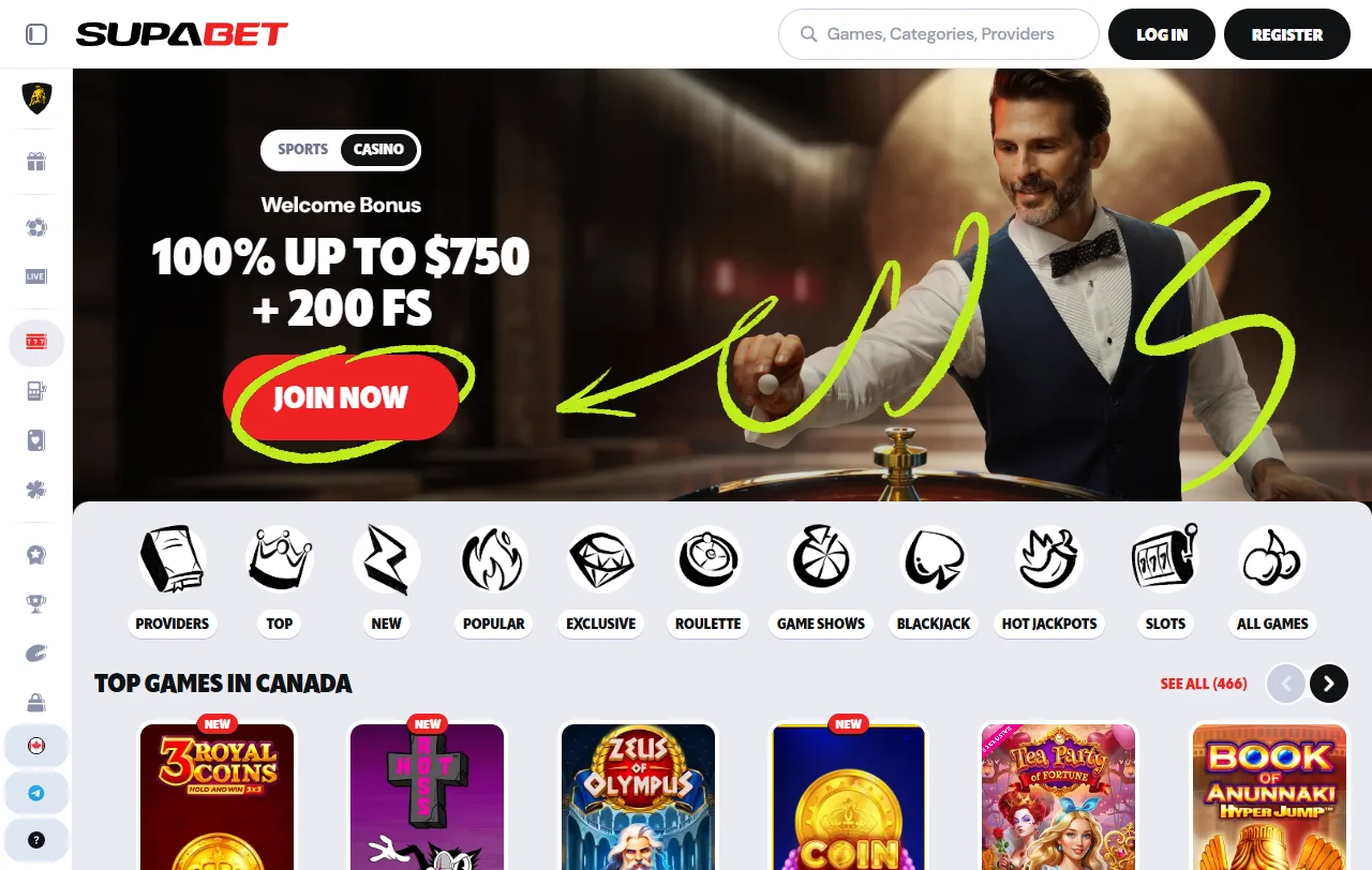 Αρχική σελίδα του Supabet Casino με καζίνο και αθλητικό στοίχημα για Έλληνες παίκτες