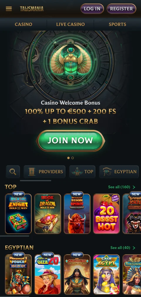 Η έκδοση browser του Talismania Casino σε κινητό τηλέφωνο