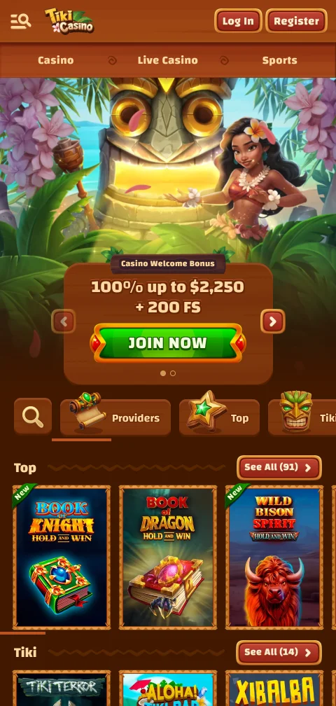 Το Tiki Casino στον browser κινητού σε iOS και Android