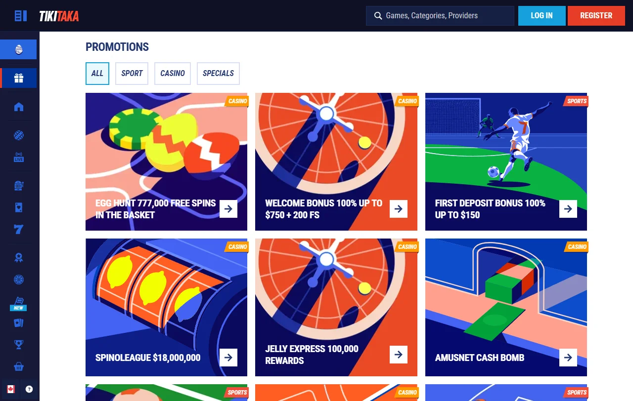 Μπόνους καλωσορίσματος του TikiTaka Casino με free spins και όρους wagering