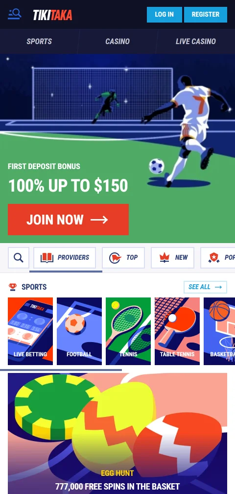 Το TikiTaka Casino σε browser κινητού για iOS και Android