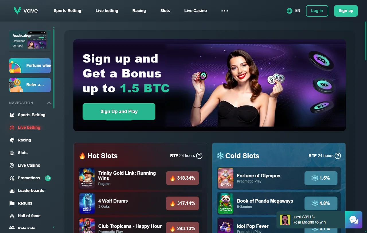 Επισκόπηση του Vave Casino για παίκτες από την Ελλάδα σε υπολογιστή