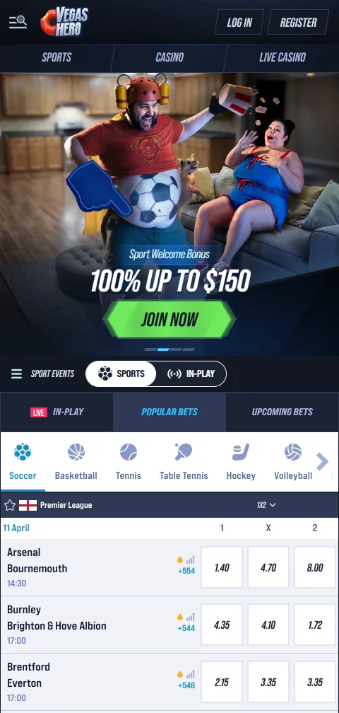 Το Vegas Hero casino στον browser του κινητού χωρίς εγγενή εφαρμογή