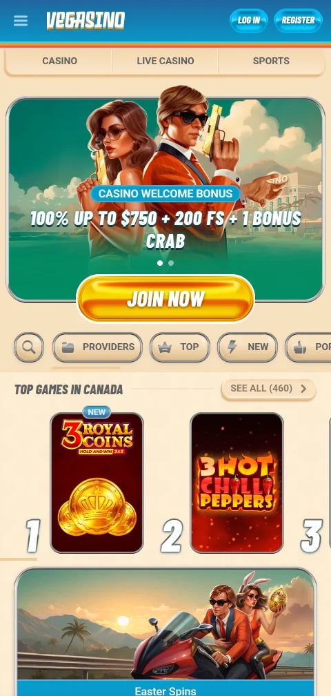 Το Vegasino Casino στο κινητό μέσω εφαρμογής Android και browser