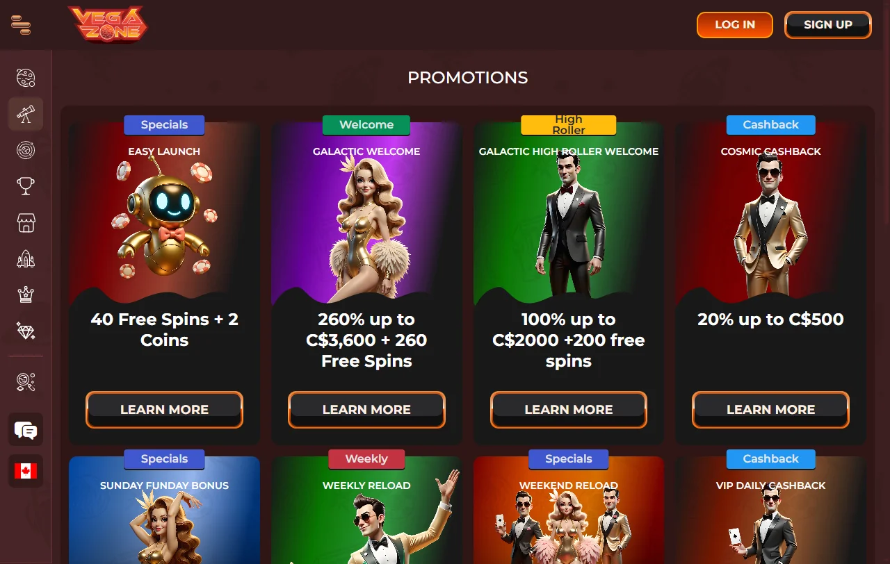 Πακέτο καλωσορίσματος του VegaZone έως 2.600 € με 260 free spins