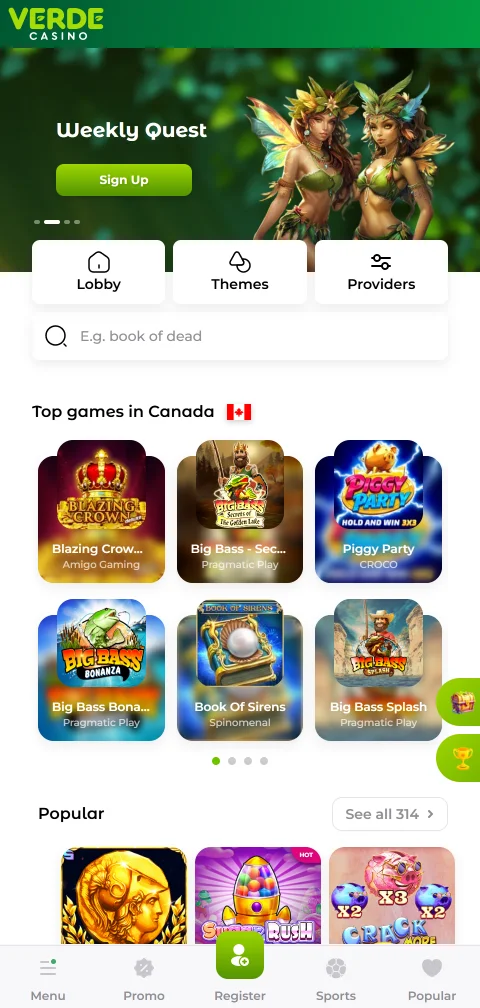 Εφαρμογή Android του Verde Casino με Shake Bonus και κουμπαρά