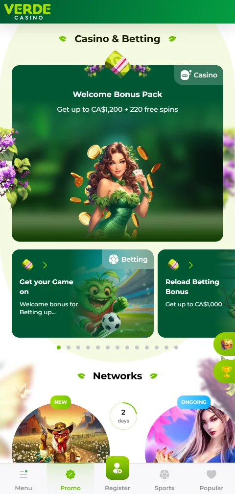 Ταμείο του Verde Casino στο κινητό με κάρτες και κρυπτονομίσματα