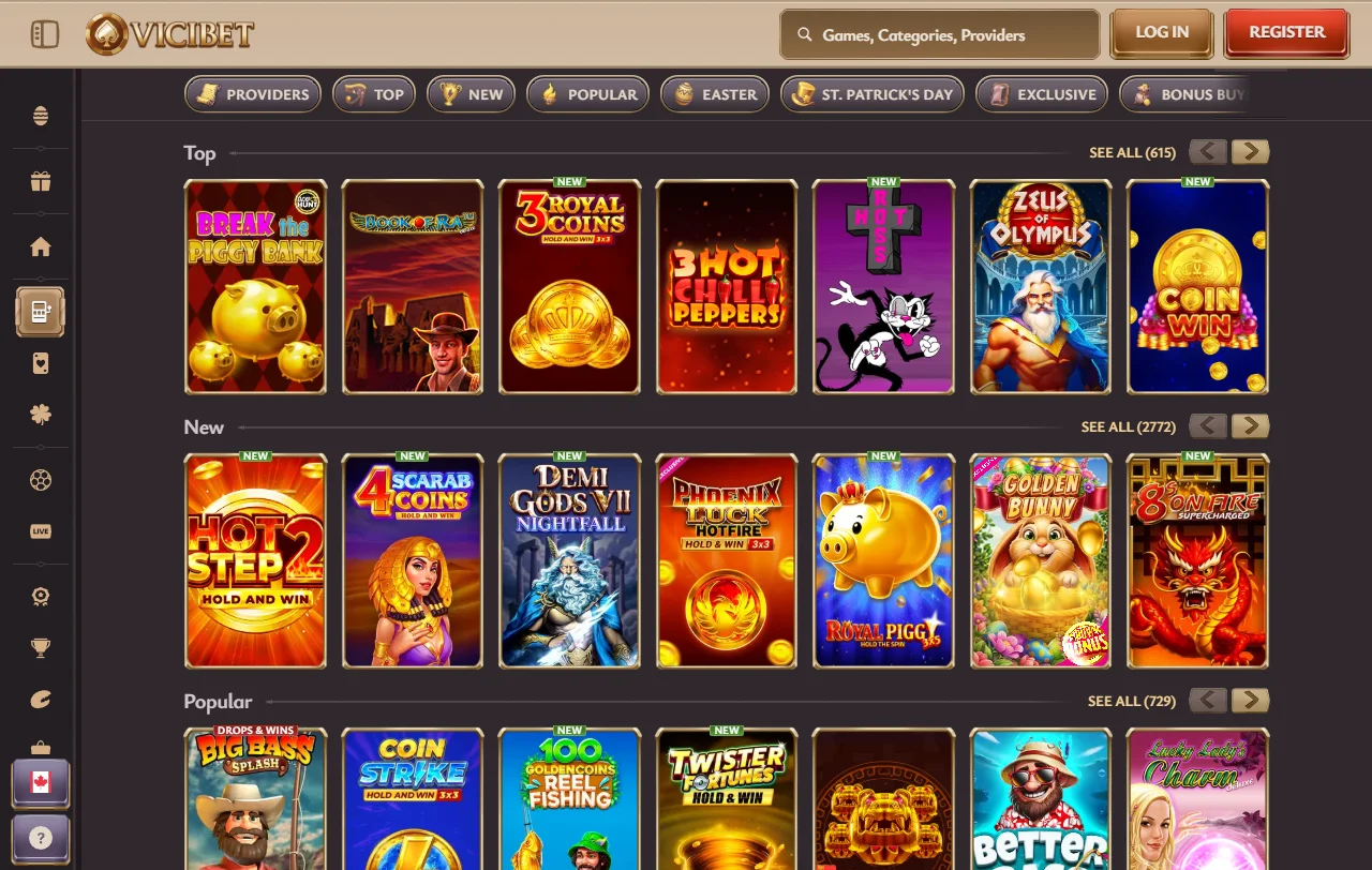 ViciBet casino βιβλιοθήκη παιχνιδιών με Pragmatic Play και Evolution